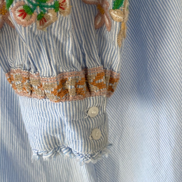 Antik Batik Blue Striped Embroidered Shirt Dress Sz 40 Boho Cottage - Picture 9 of 13